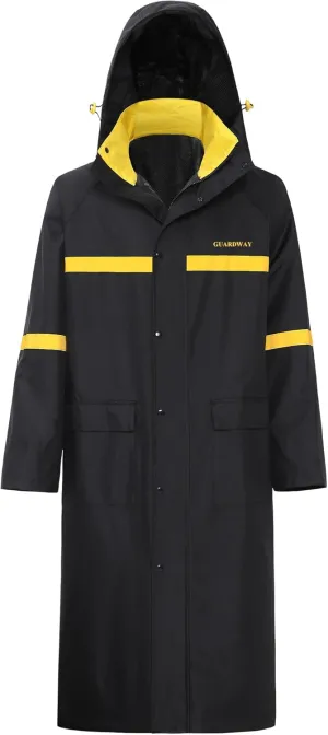 Long Raincoats Black Waterproof Hooded Rain Jacket Breathable Packable Poncho for Men Outdoor Activities and Work (US, Alpha, Small, Regular, Regular, Black)
