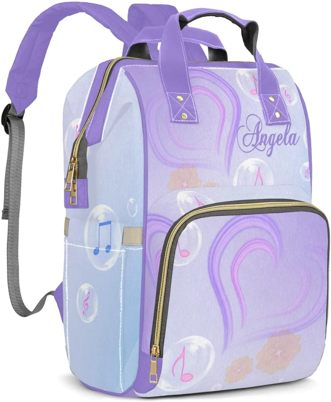 Love Music Purple Mummy Bags Custom Personalized with Name Diaper Bags Backpack Nappy Bag Gifts