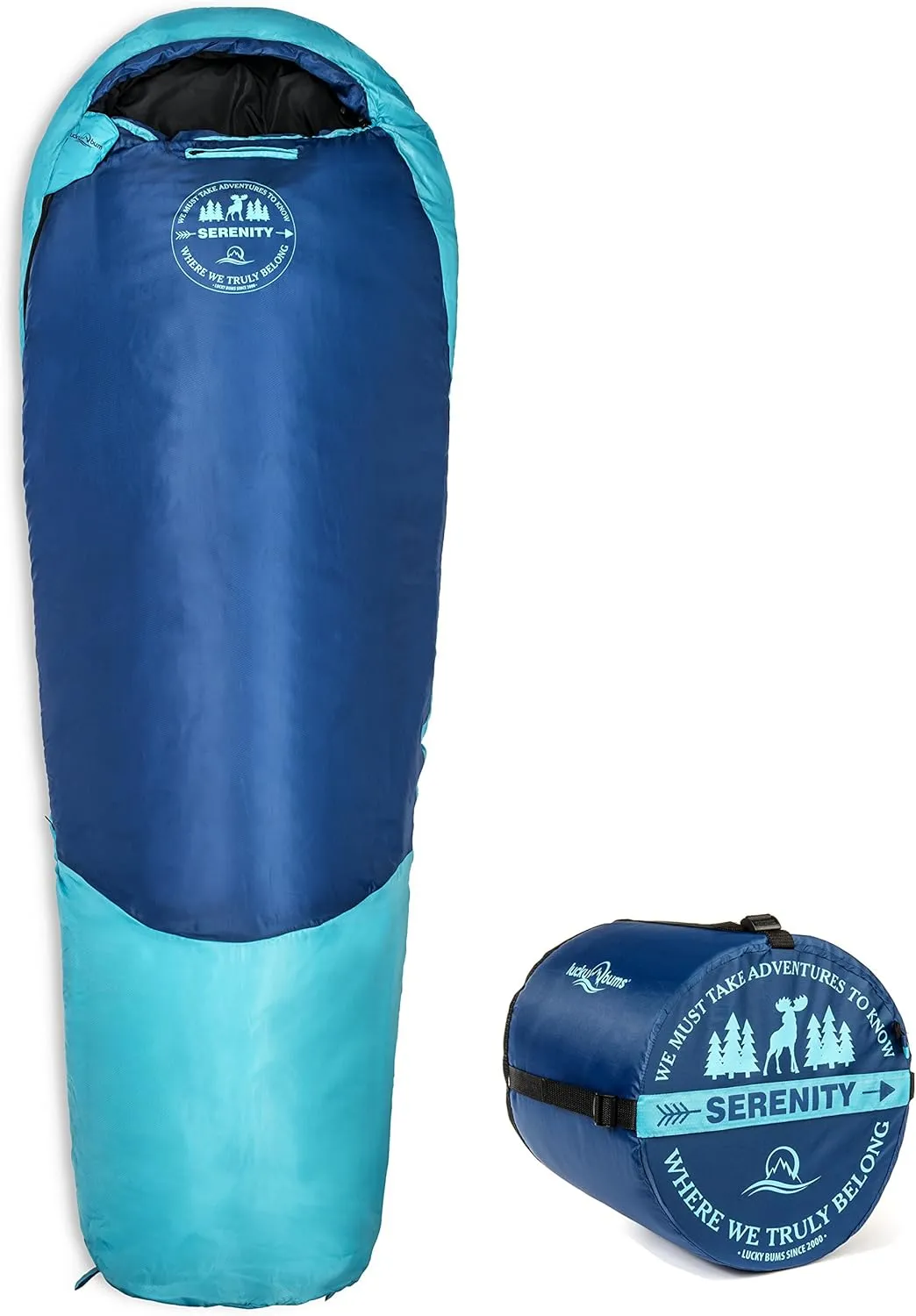 Lucky Bums Youth Serenity II 25F/-4C Temperature Rated Mummy Style Sleeping Bag, Compressing Carry Bag Included