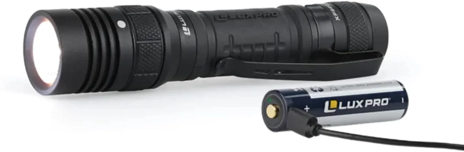 LUXPRO Rechargeable Tactical Flashlight Bright 1000 Lumens - IPX6 Waterproof - Patented Tackgrip - Durable Aircraft-Grade Aluminum - 5 Modes for Camping, Hiking, Emergencies - XP920 - Battery Included