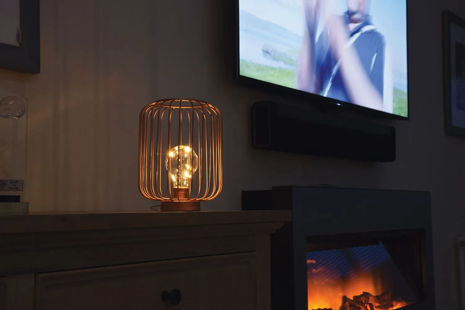Lyyt | Decorative Cage Light with Copper Wire Bulb | Rose Gold