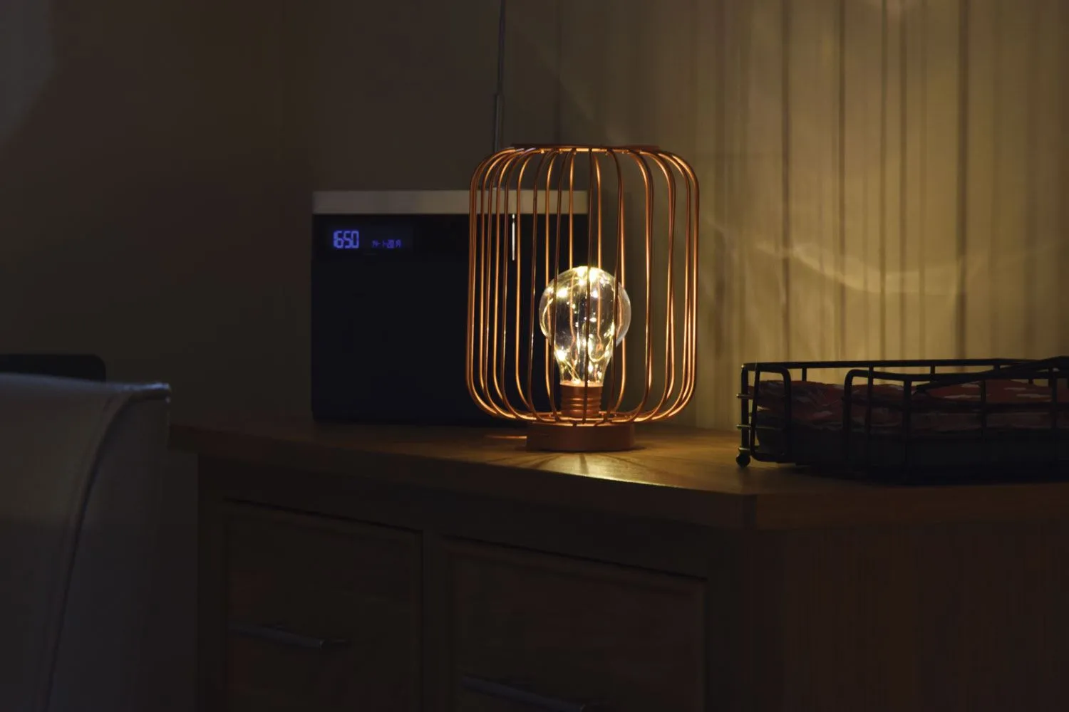 Lyyt | Decorative Cage Light with Copper Wire Bulb | Rose Gold