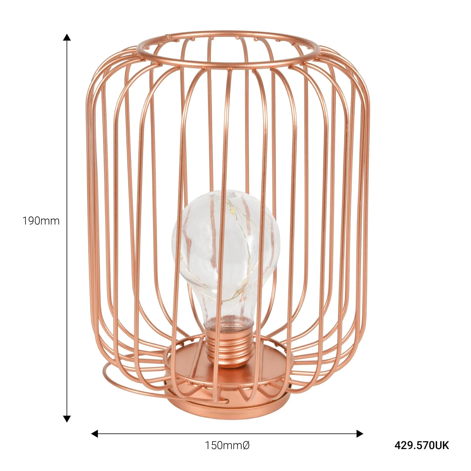 Lyyt | Decorative Cage Light with Copper Wire Bulb | Rose Gold