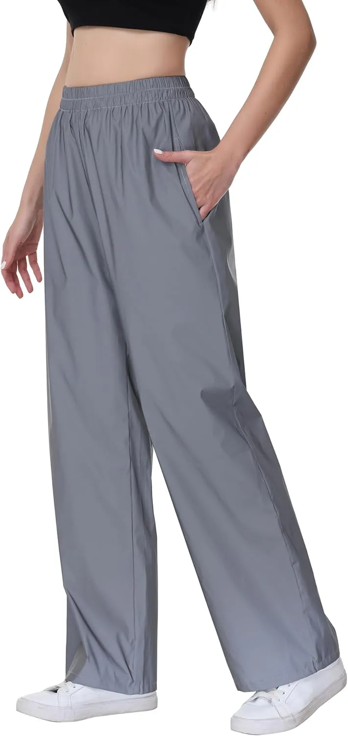 LZLRUN Women Reflective Hip Hop Rave Trousers Wide Leg Pants Retro Straight Leg Pants Streetwear
