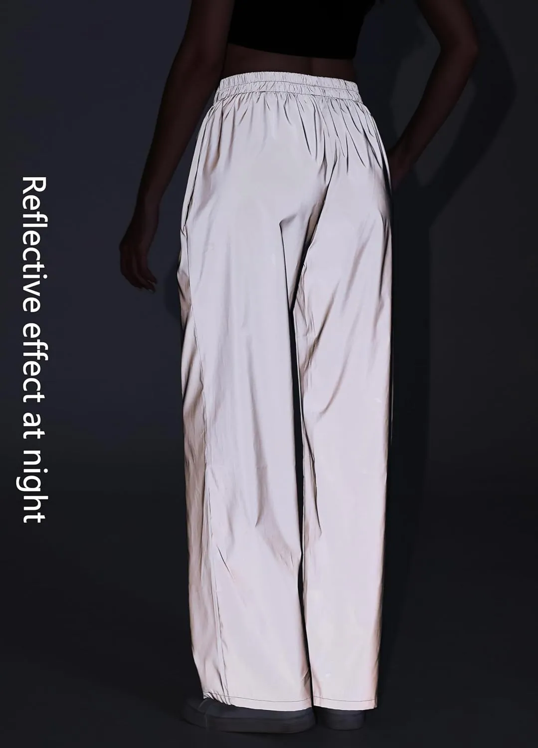 LZLRUN Women Reflective Hip Hop Rave Trousers Wide Leg Pants Retro Straight Leg Pants Streetwear
