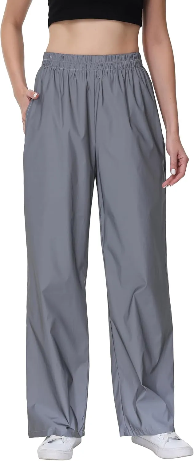 LZLRUN Women Reflective Hip Hop Rave Trousers Wide Leg Pants Retro Straight Leg Pants Streetwear