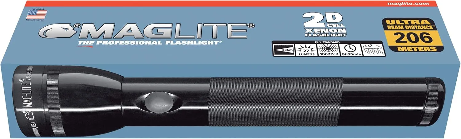 Maglite Heavy-Duty Incandescent 2-Cell D Flashlight in Display Box, Red