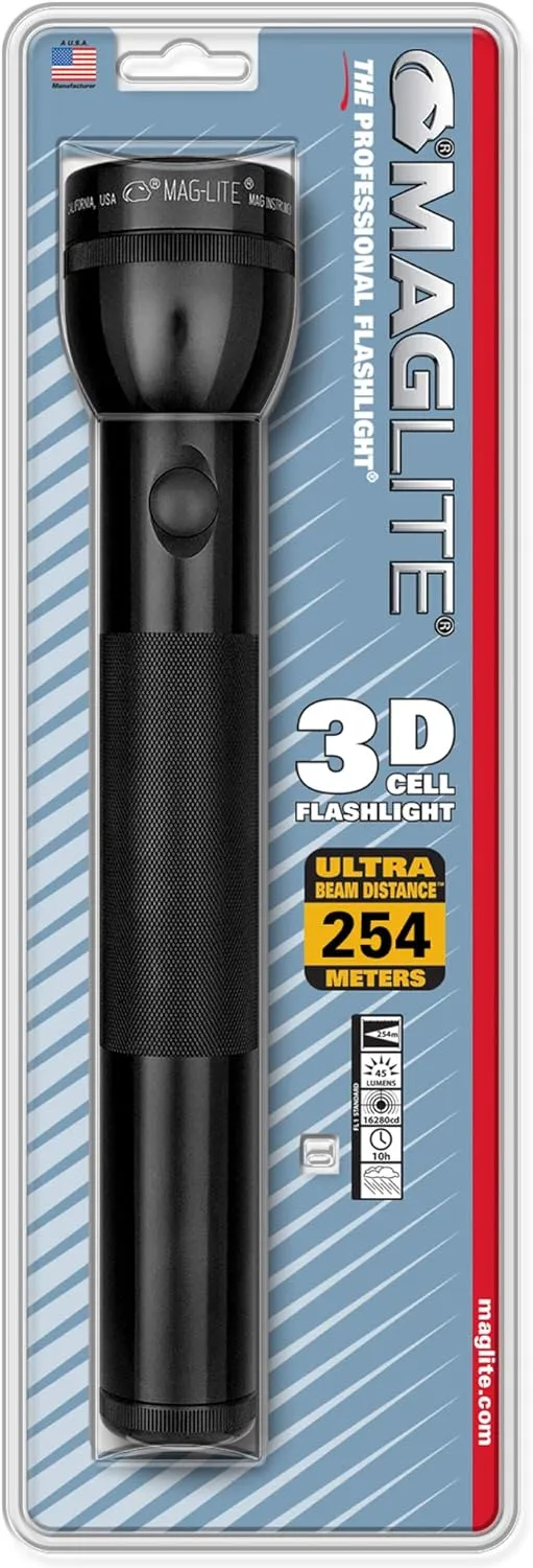 Maglite Heavy-Duty Incandescent 3-Cell D Flashlight, Black