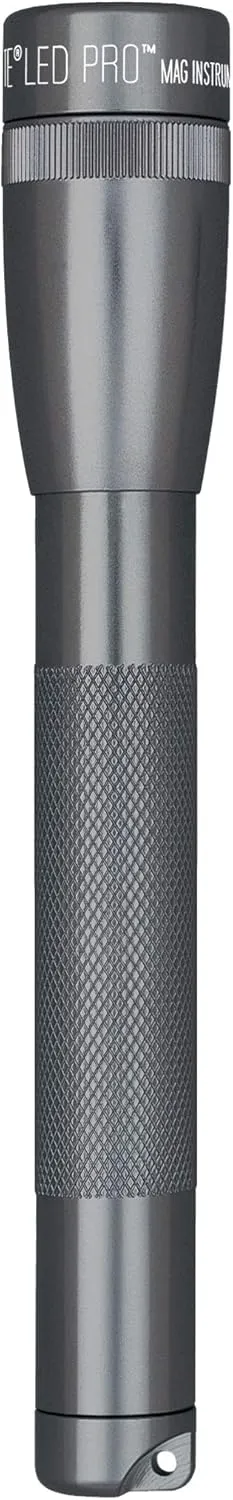 MagLite Mini LED Pro Flashlight - Ultra Bright 332 Lumens, Adjustable Beam, Water-Resistant IPX4, Shock Resistant, 2 Power Modes, Includes 2 AA Premium Alkaline Batteries - (Holster Pack, Gray)