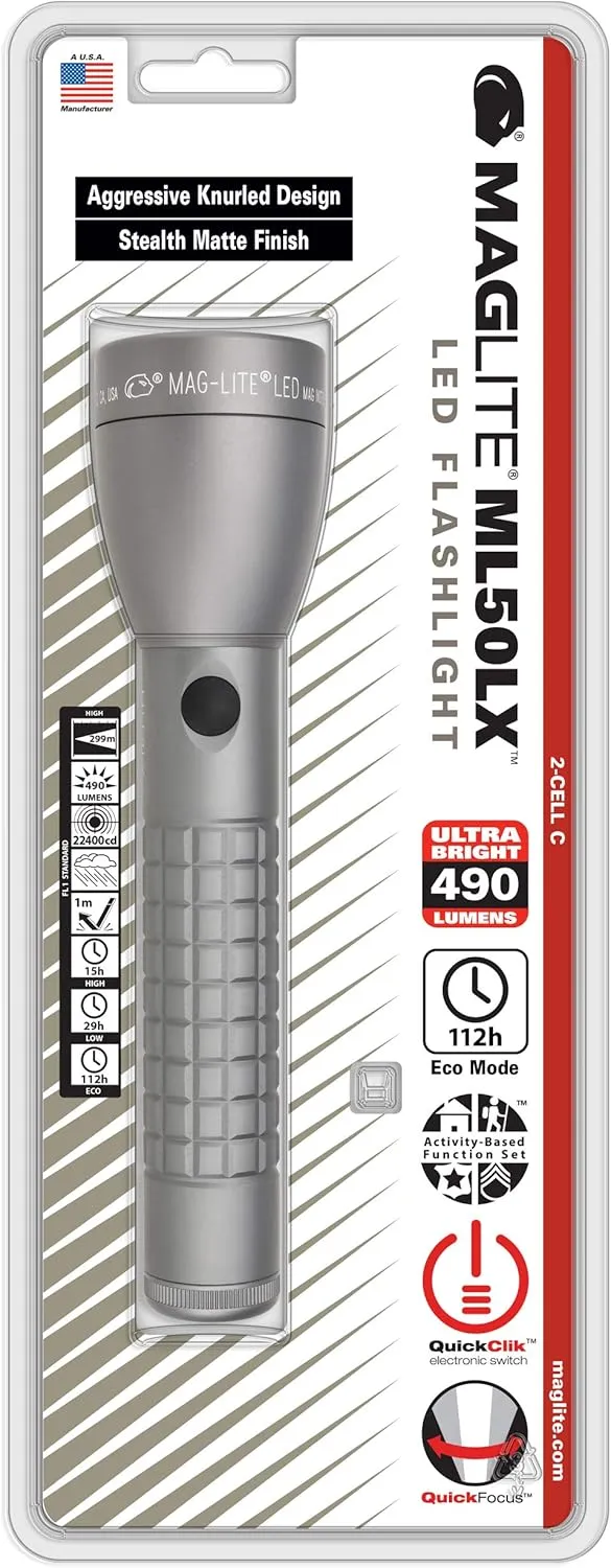 MagLite ML50LX LED 2-Cell C Blister Flashlight Pack, Urban Gray