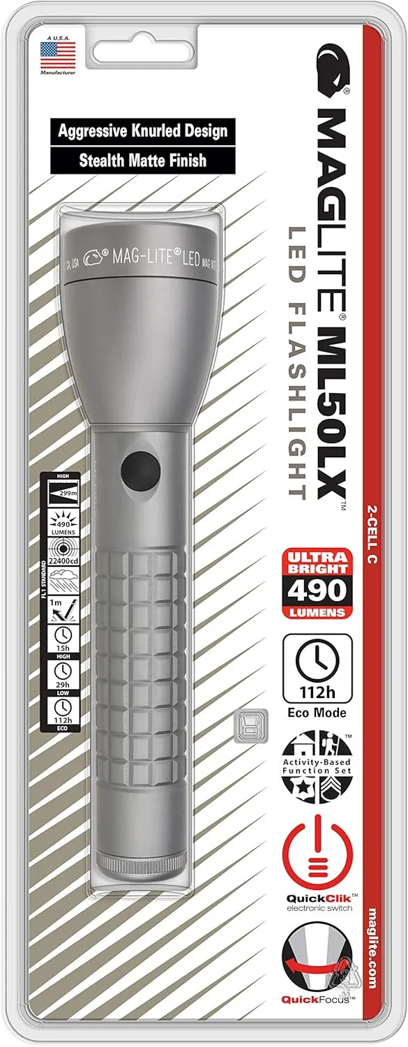 MagLite ML50LX LED 2-Cell C Blister Flashlight Pack, Urban Gray