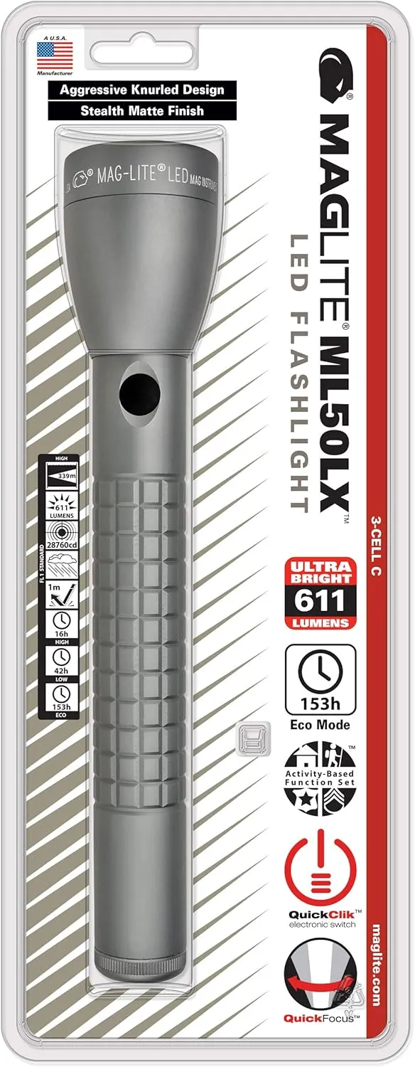 MagLite ML50LX LED 3-Cell C Blister Flashlight Pack, Urban Gray