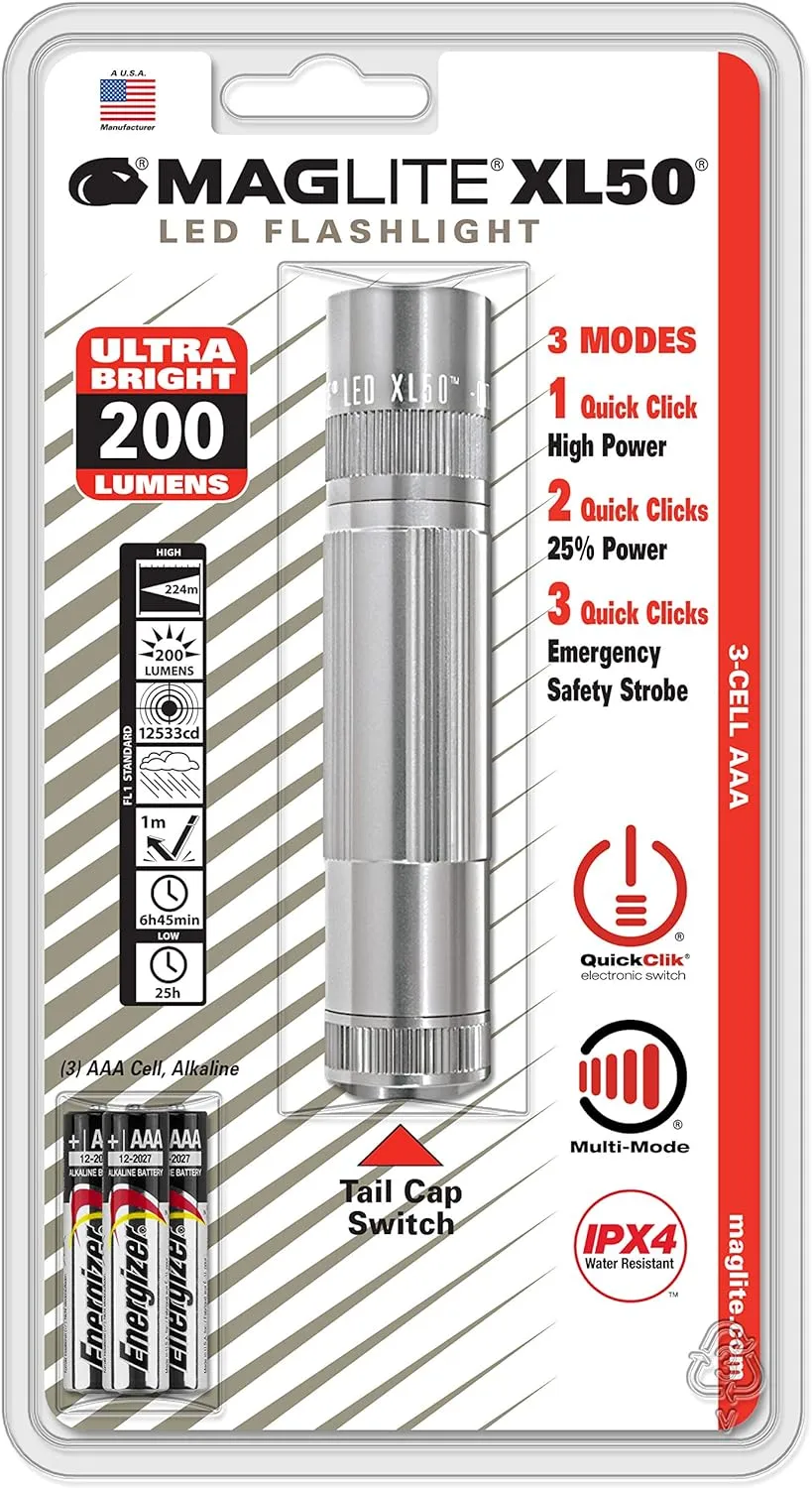 Maglite XL50 LED 3-Cell AAA Flashlight, Silver