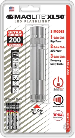 Maglite XL50 LED 3-Cell AAA Flashlight, Silver