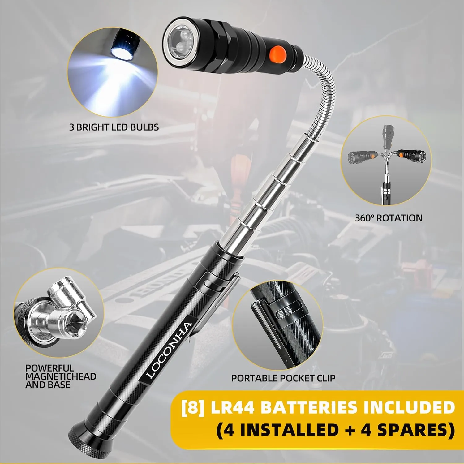 Magnetic Pickup Tool with LED Lights, Telescoping Magnet Flashlight, Cool Gadget Birthday Gifts Christmas Day Gifts for Men, Handyman, Husband, Boyfriend, Him, Father, Dad (2 PACK)