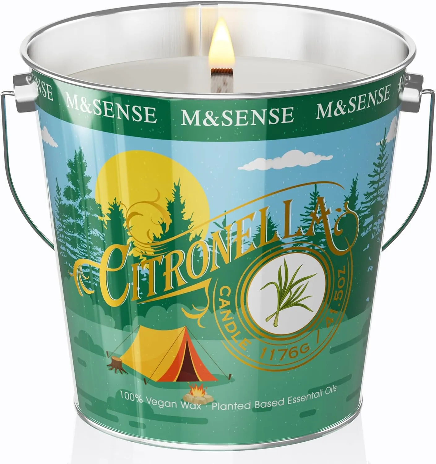 M&SENSE Citronella Candles Outdoor, 220 Hours Burn Natural Citronella Oil Soy Candle for Patio Camping, 41.5oz Large Long Lasting Lemongrass Summer Candles for Indoor Home Scented