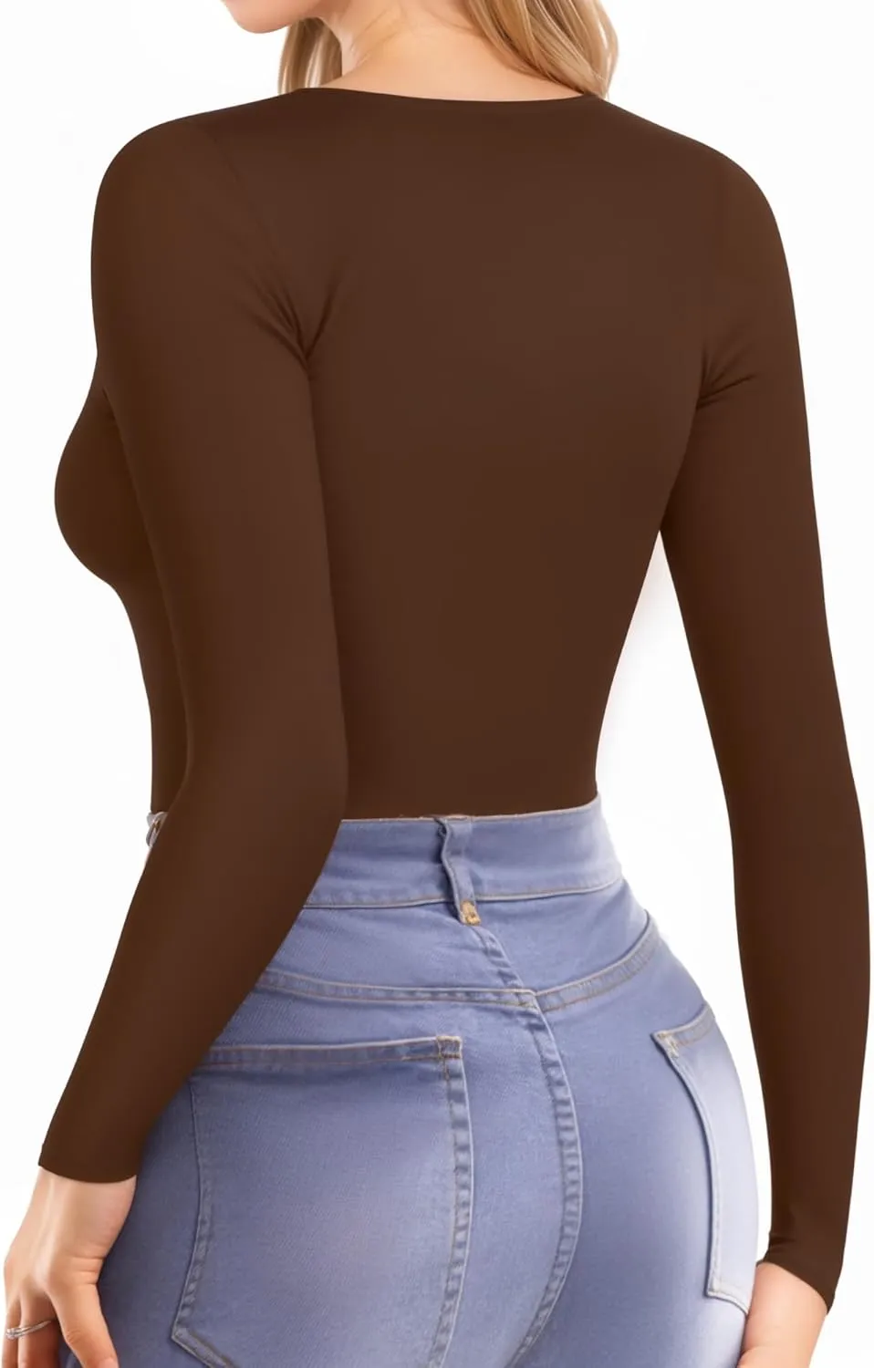 MANGOPOP Womens Tops Long Sleeve Crew Neck t Shirts Double Lined Slim Fitted Lined Tight Basic Tee Shirt