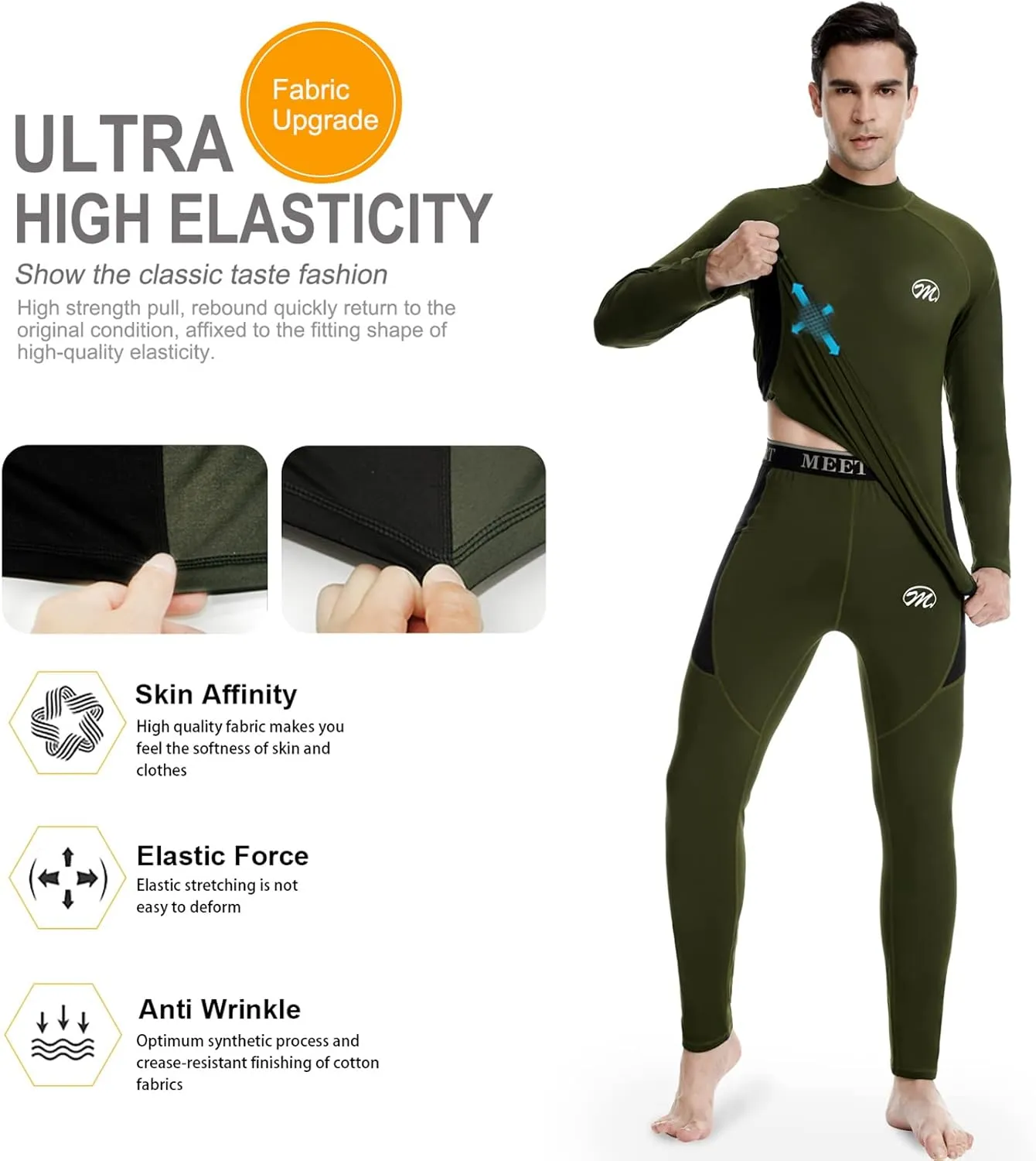 MEETWEE Men's Thermal Underwear Set, Winter Ski Gear Fleece Lined Long Johns Base Layer Warm Top & Bottom for Skiing Black