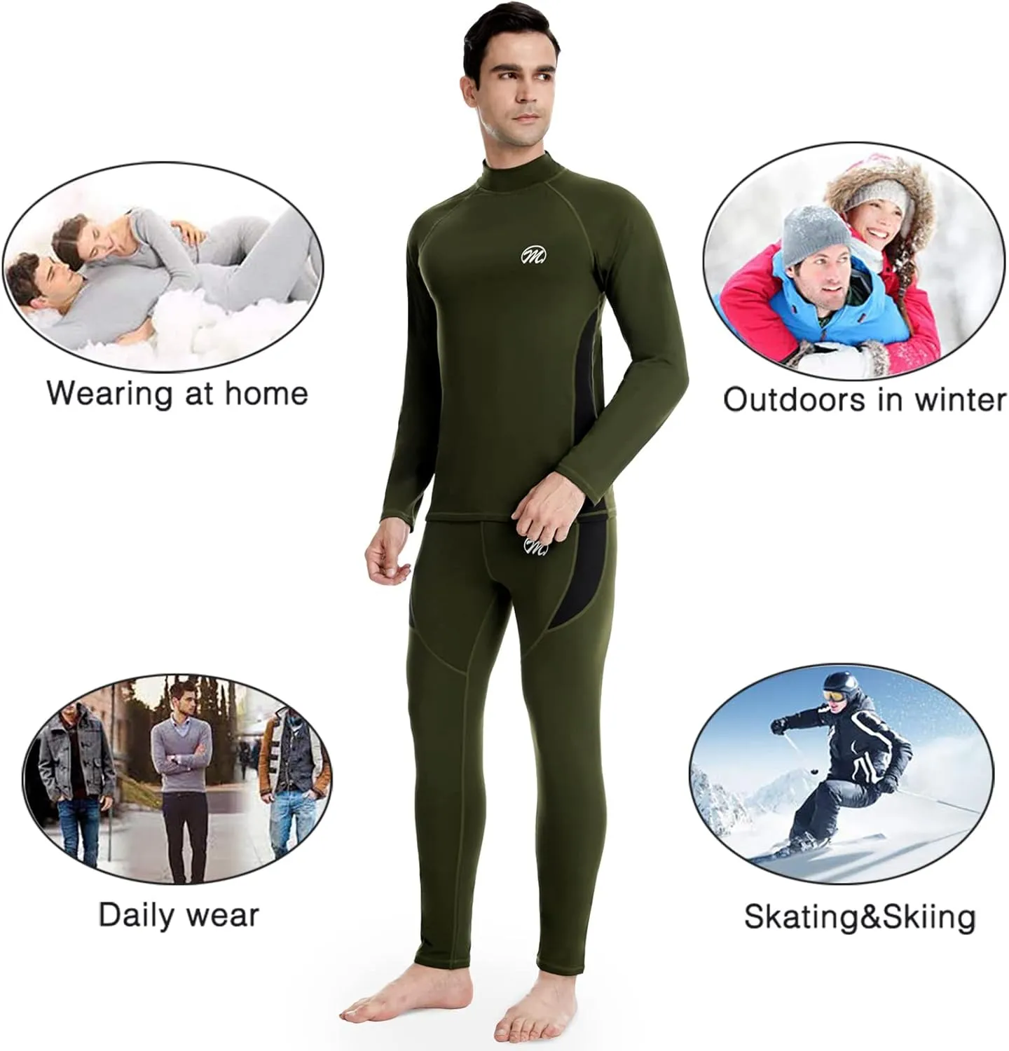 MEETWEE Men's Thermal Underwear Set, Winter Ski Gear Fleece Lined Long Johns Base Layer Warm Top & Bottom for Skiing Black