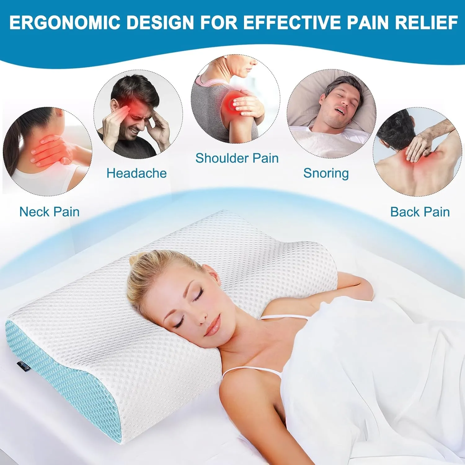 Memory Foam Pillows, Cervical Neck Pillow for Sleeping, Ergonomic Pillow for Neck Pain Relief, Contour Support for Side Back Sleepers