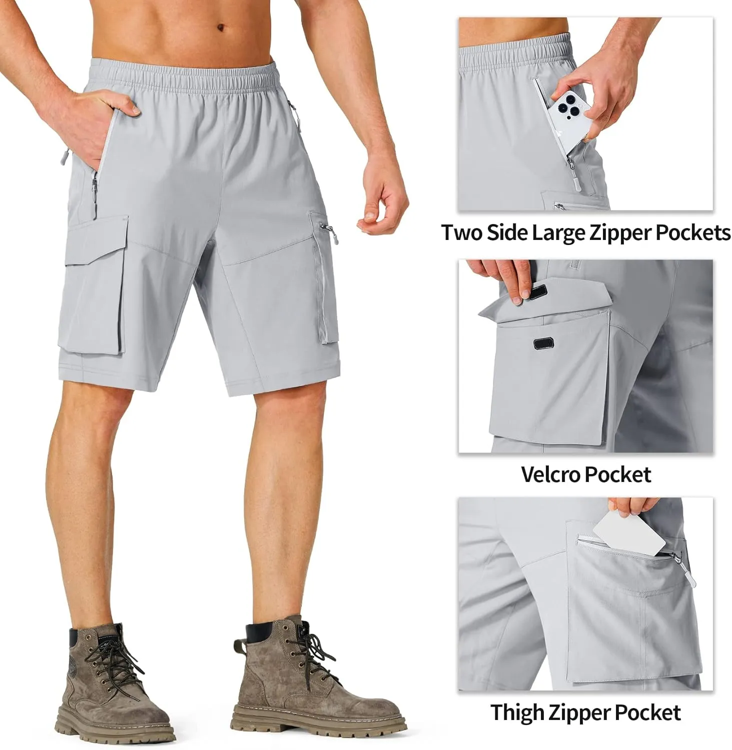 Men's Hiking Cargo Shorts Quick Dry Lightweight Summer Travel Shorts with Zipper Pockets for Camping Fishing Golf