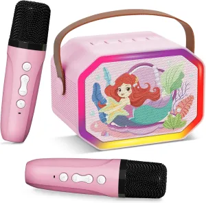 Mermaid Karaoke Machine for Kids, Toys for Girls, Easter Birthday Gifts for 3 4 5 6 7 8 9 10 Year Old Girl, Mini Portable Speaker with 2 Wireless Microphones Toy for Ages 8-13, Gift for Boys Toddler
