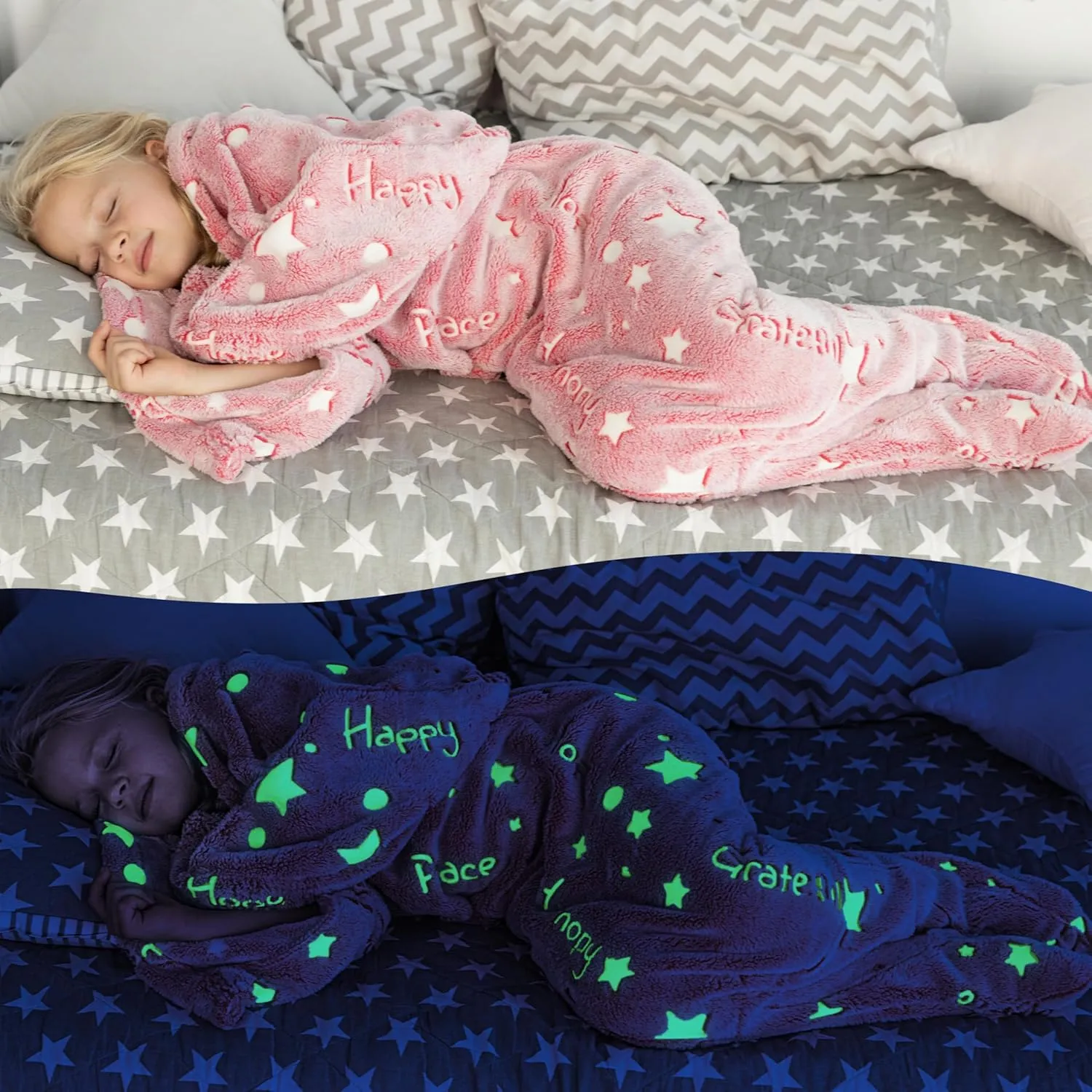 Mermaid Tail Blanket for Girls, Glow in The Dark Mermaid Sleeping Bag, Snuggle Girls Throw, Plush Cozy Soft Fleece Blanket for age 2-12, Valentine's Day Gifts for Kids Birthday Gift for Daughter, Pink