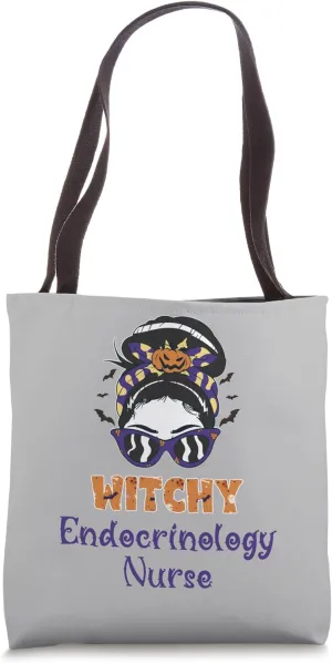 Messy Bun Witchy Endocrinology Nurse Halloween Tote Bag