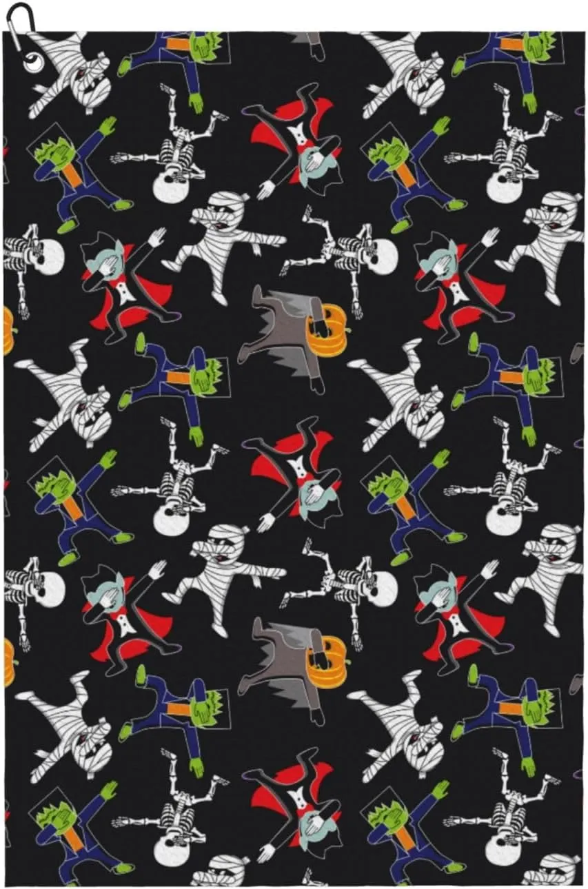 Microfiber Golf Towel, Zombie Mummy Skeleton Golf Towels for Golf Bags for Men Women, Waffle Pattern Golf Towel with Carabiner Clip 16 x 24 inches