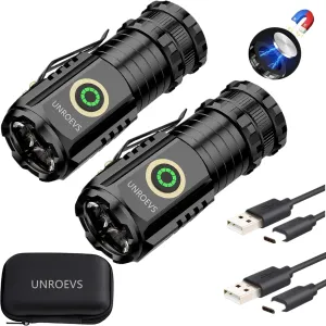 Mini Flashlight 2550 Lumens Rechargeable USB C Charging, Small Flashlights High Lumens 5 Modes, Pocket Flashlight with Clip, Magnetic Flashlight for EDC,Camping, Hiking,Emergency(2 Pack)