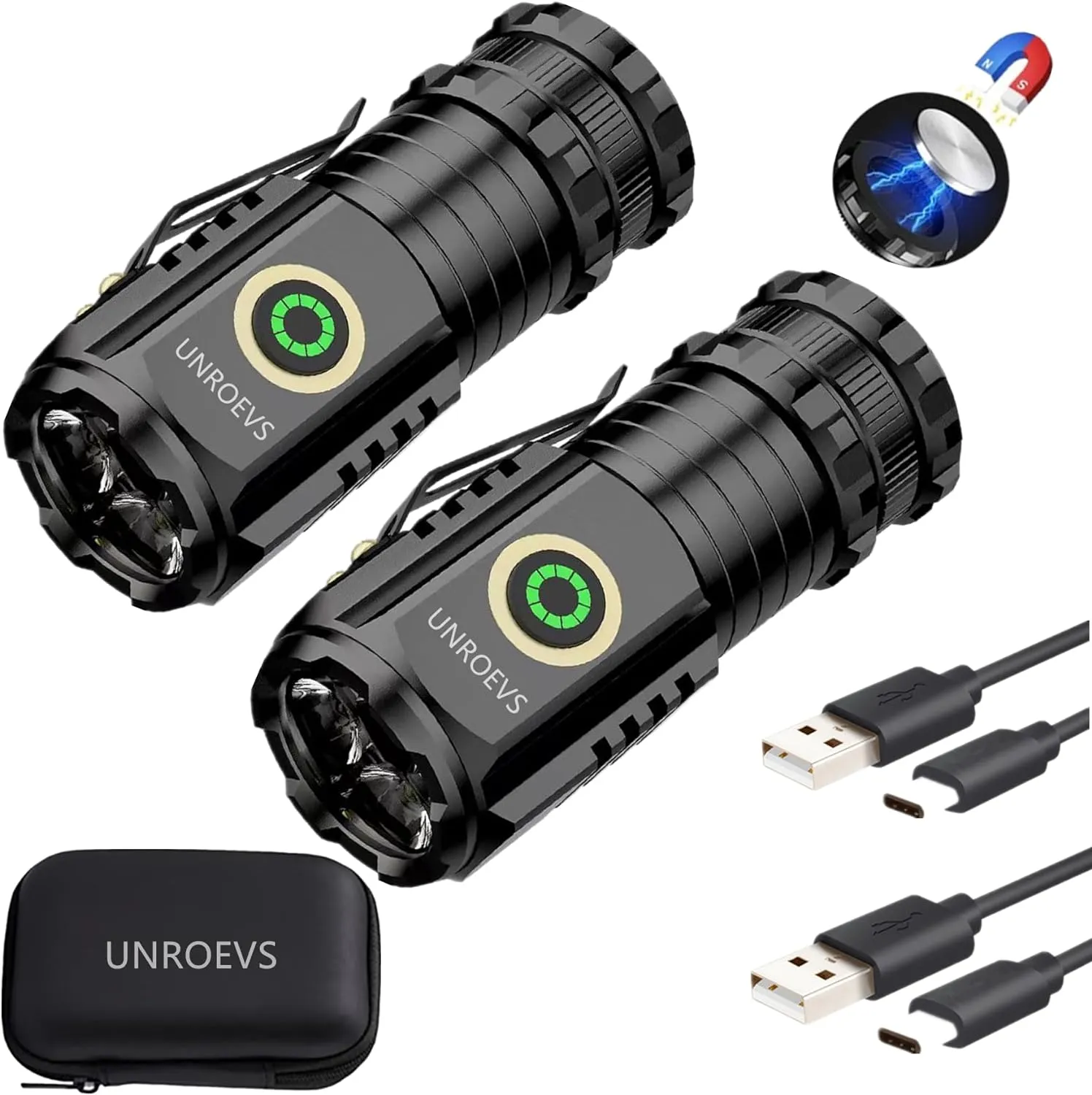 Mini Flashlight 2550 Lumens Rechargeable USB C Charging, Small Flashlights High Lumens 5 Modes, Pocket Flashlight with Clip, Magnetic Flashlight for EDC,Camping, Hiking,Emergency(2 Pack)