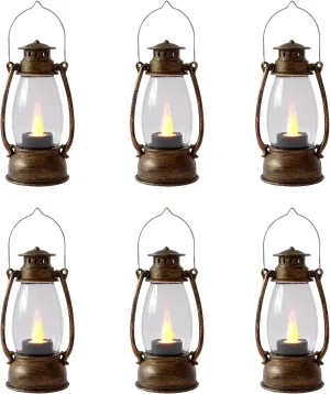 Mini Lanterns 6-Pcs LED Small Lanterns Decorative Indoor Outdoor Hanging Lantern Decorative Candle Lanterns Farmhouse Decor for Weddings Western Camping Party Halloween Christmas Decorations