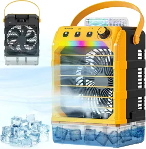 Misting Fan Portable Compatible for Dewalt 20V/60V Battery(No Battery) or USB Powered, Cooling Fan for Bedroom with 7 Lights, 8H Timer, 1600ML Water Tank for Outside Camping Tent Room Office