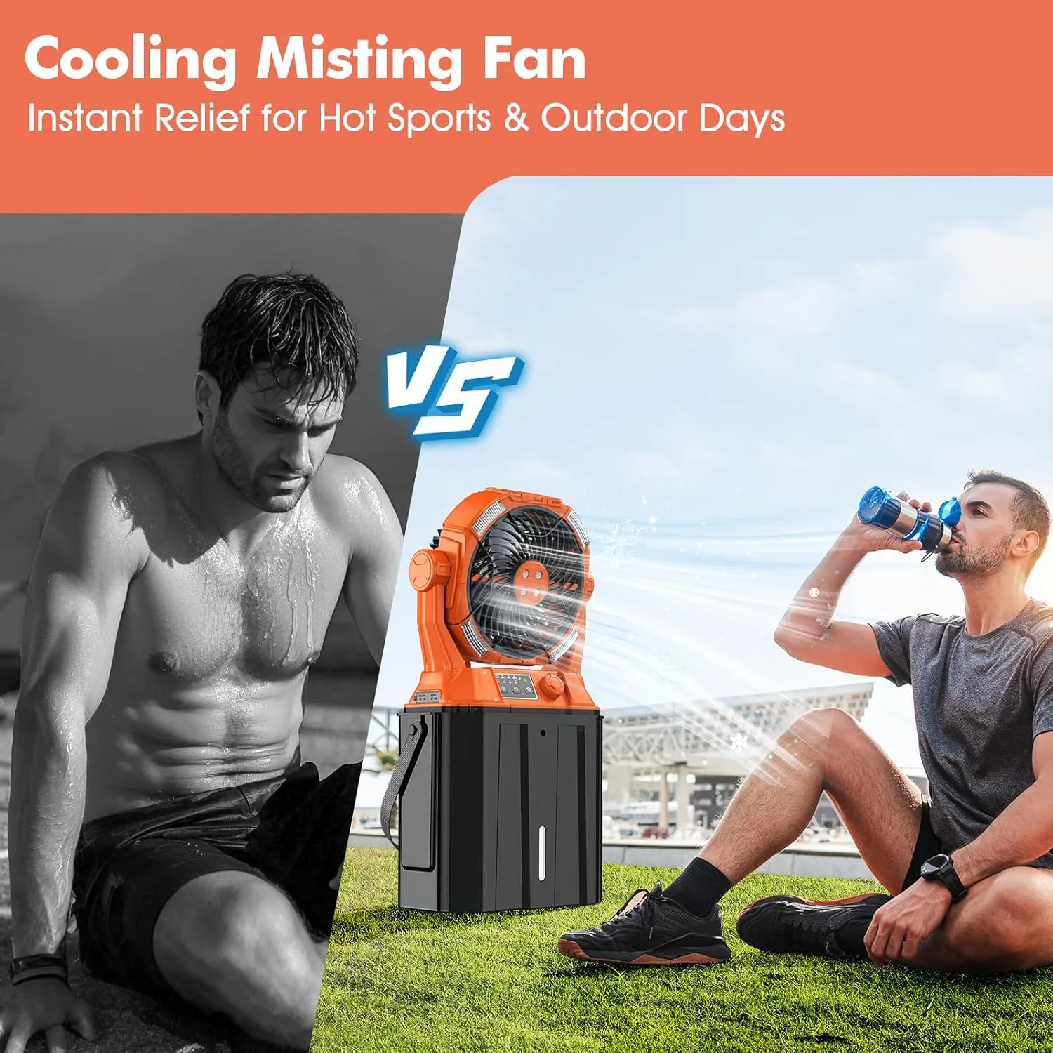 Misting Fan with Portable 6L Bucket for Outdoor Patios, 20000mAh Rechargeable Mister Fan for Camping with LED Light, 4 Spray Mister, Remote Controller