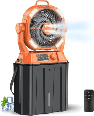 Misting Fan with Portable 6L Bucket for Outdoor Patios, 20000mAh Rechargeable Mister Fan for Camping with LED Light, 4 Spray Mister, Remote Controller
