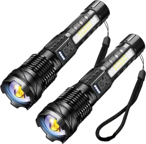 MODOAO LED Flashlights Rechargeable, 2 Pack Bright Zoomable Handheld Flashlights with 7 Modes, Powerful Emergency Flashlights and Versatile Tactical Flash Light for Outdoor and Home Use