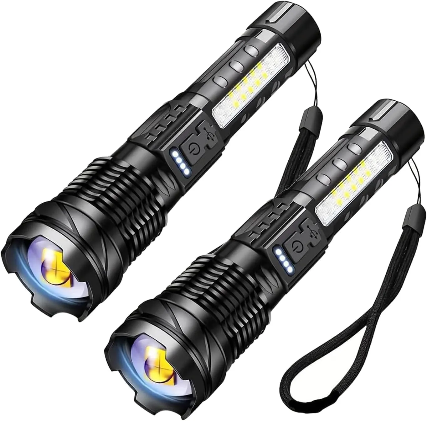 MODOAO LED Flashlights Rechargeable, 2 Pack Bright Zoomable Handheld Flashlights with 7 Modes, Powerful Emergency Flashlights and Versatile Tactical Flash Light for Outdoor and Home Use