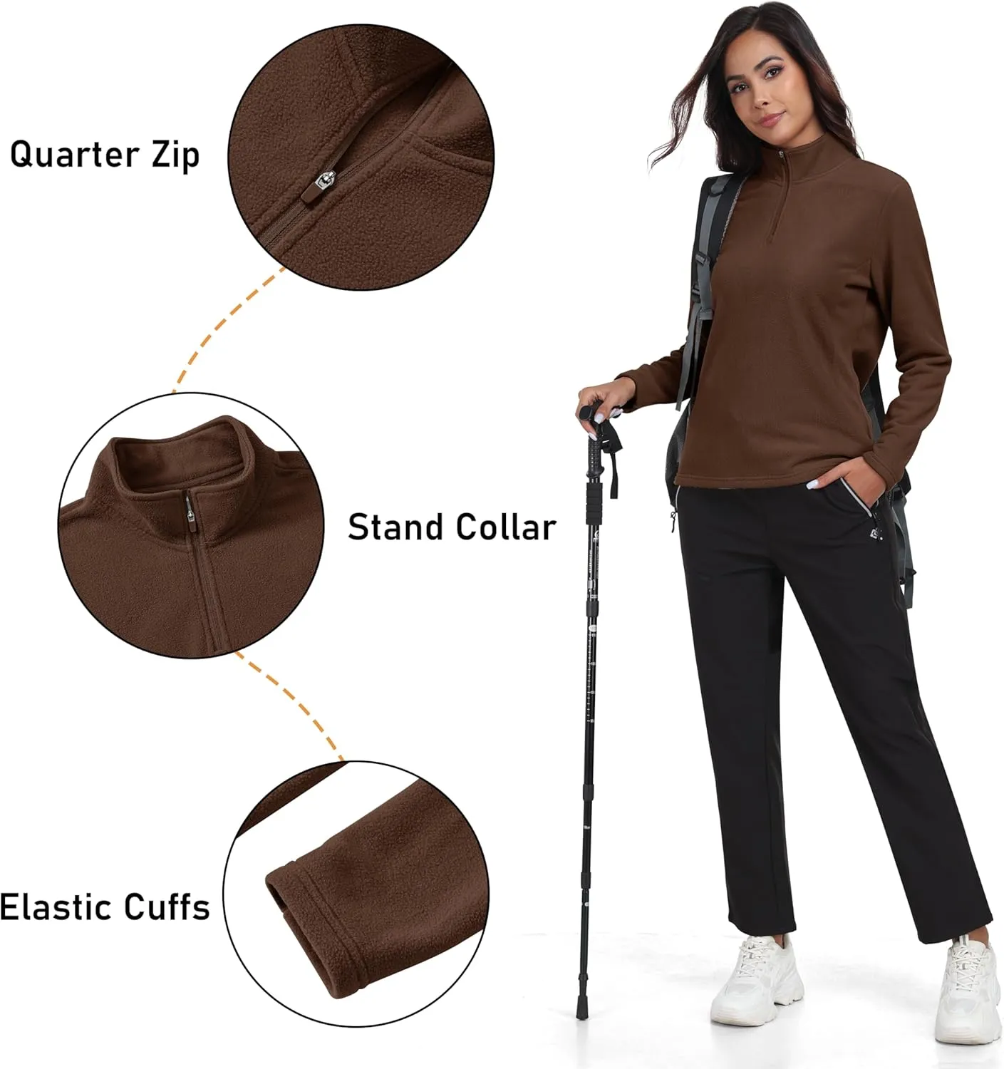 MoFiz Women's 1/4 Zip Polar Fleece Pullover Long Sleeve Soft Lightweight Warm Winter Jacket Top