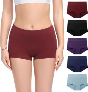 Molasus Womens Cotton Boy Shorts Panties Ladies High Waisted Full Coverage Stretch Underwear Multipack(Regular&Plus Size)