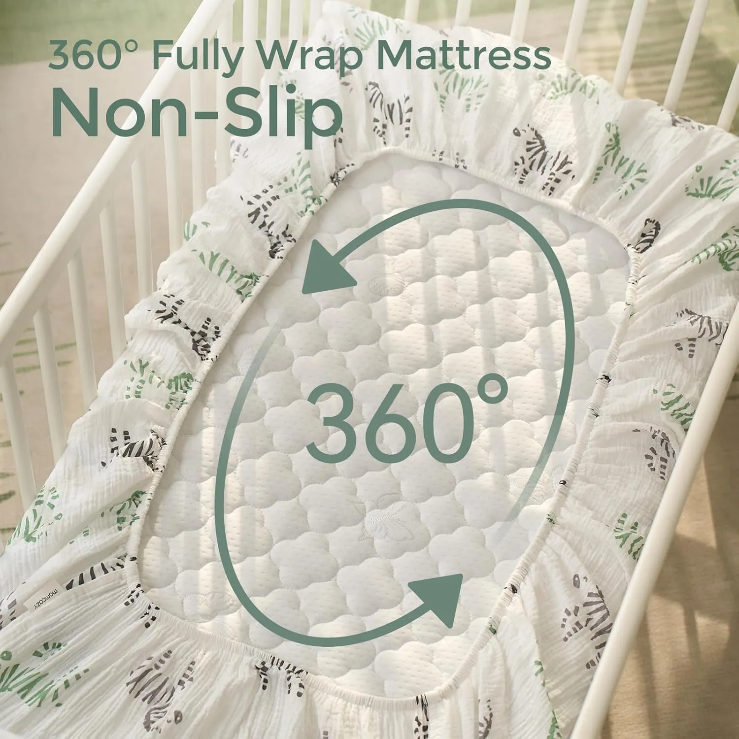 Momcozy Best Wishes Muslin Standard Fitted Crib Sheets, 52"x28", 2 Pack Soft Breathable Natural Cotton Baby Mattress Sheet, 360° Mattress Wrapping Boys Girls Neutral Toddler Bed Sheet, Bravery Zebra
