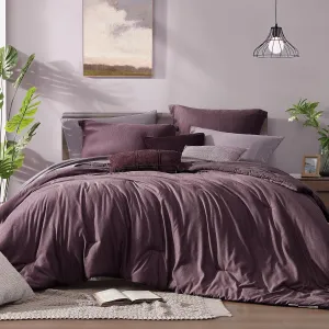 Monbix King Size Comforter Set, Italian Plum King Bedding Set Reversible, 7 Pieces, Cationic Dyeing Bed in a Bag King with Comforter, Sheets, Pillowcases & Shams