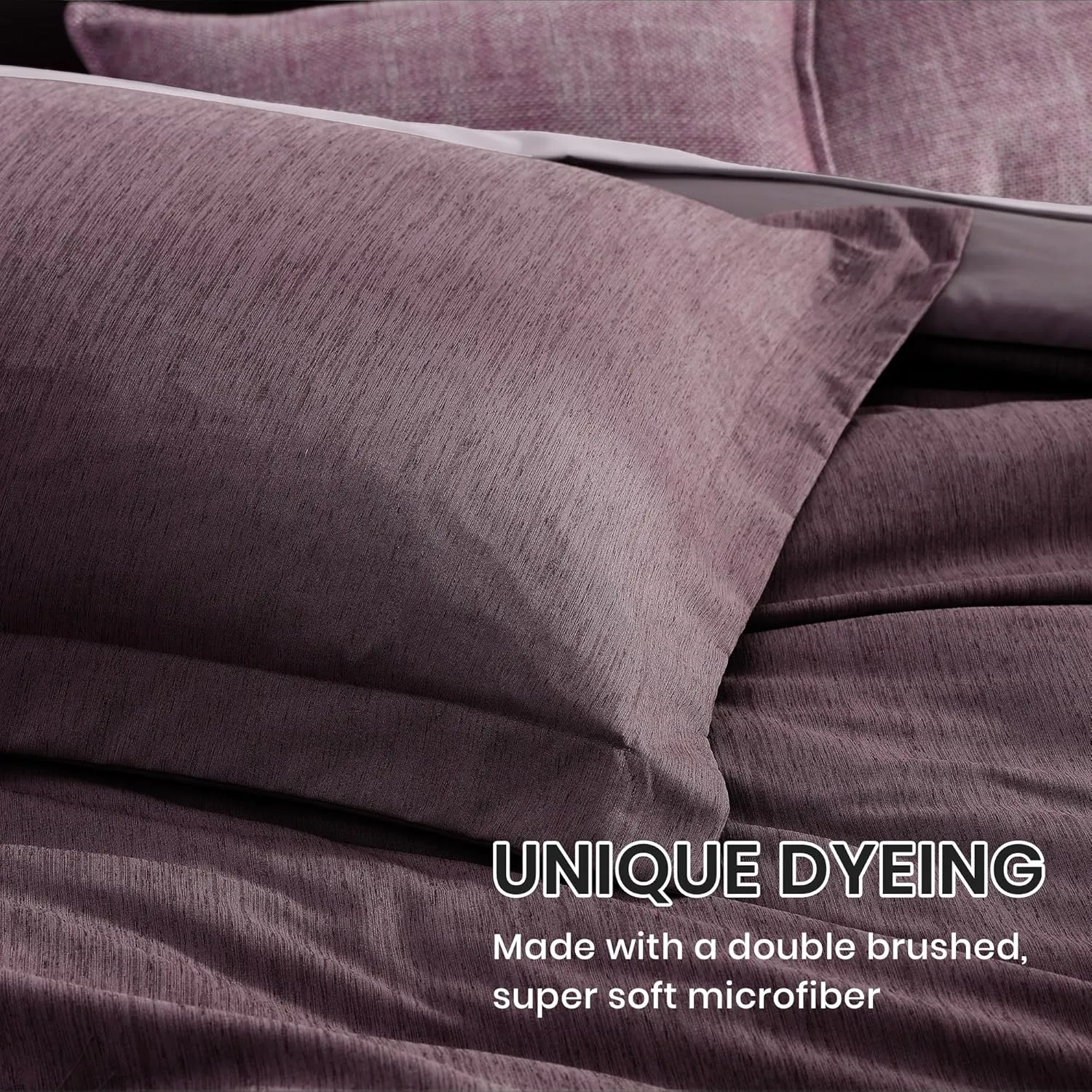 Monbix King Size Comforter Set, Italian Plum King Bedding Set Reversible, 7 Pieces, Cationic Dyeing Bed in a Bag King with Comforter, Sheets, Pillowcases & Shams