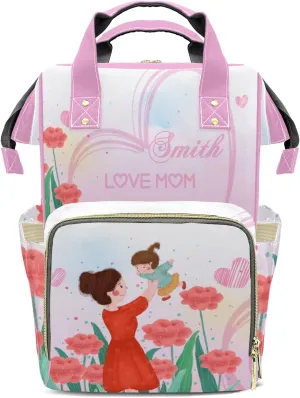 Mother's Day Flower Pink Mummy Bag Custom Personalized with Name Diaper Bag Backpacks Best Present