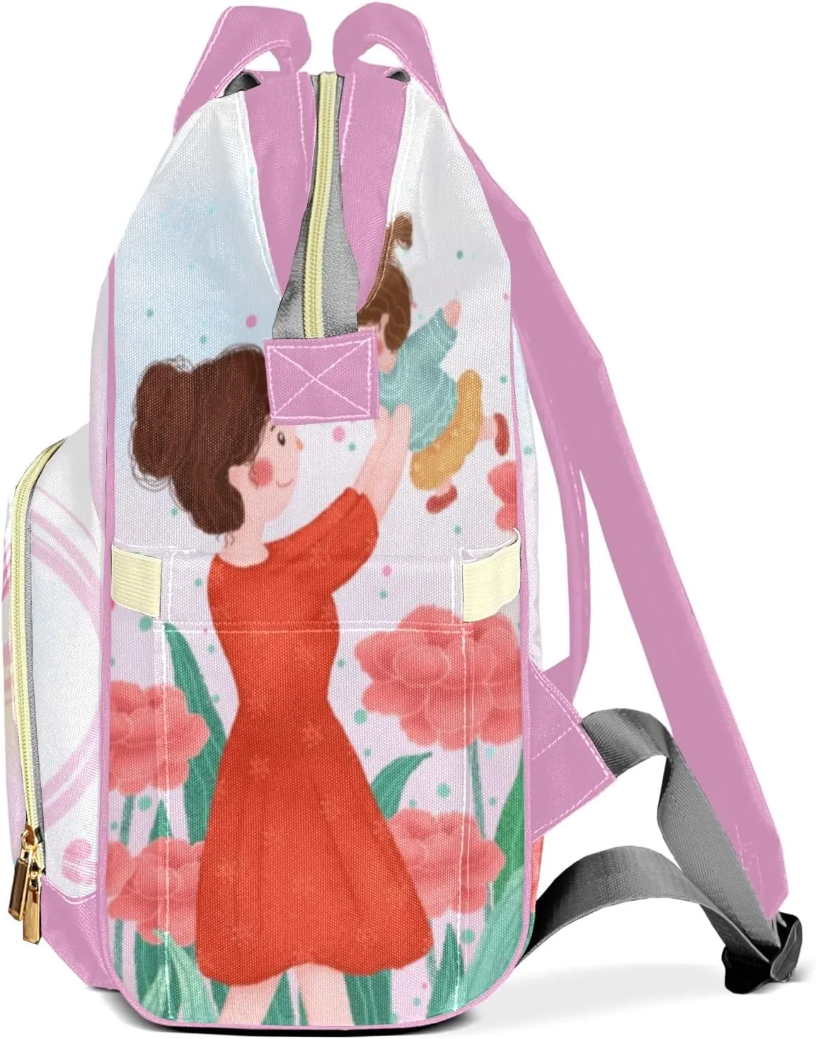 Mother's Day Flower Pink Mummy Bag Custom Personalized with Name Diaper Bag Backpacks Best Present