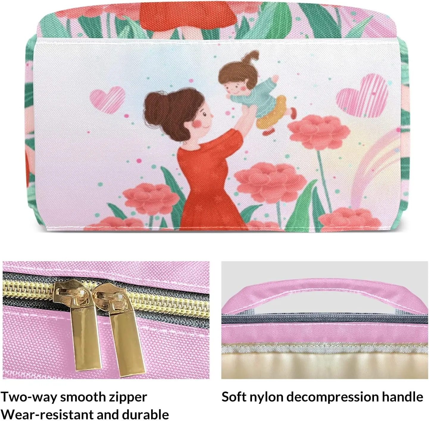 Mother's Day Flower Pink Mummy Bag Custom Personalized with Name Diaper Bag Backpacks Best Present