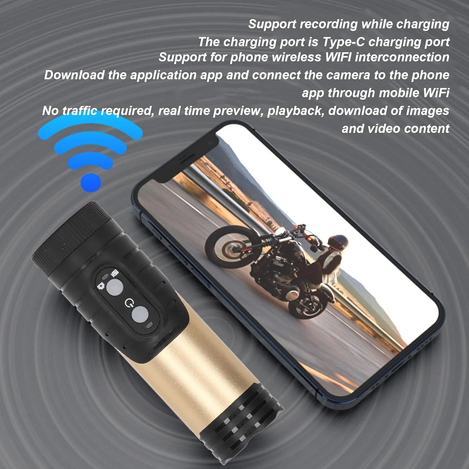 Motorcycle Helmet Camera, 4K Bike Video Camera Sports Action Camera with Handle Brackect, 120° Wide Angle, IP66 Sport for Outdoor Wilderness, Climbing