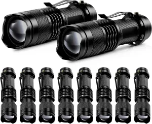 Mudder 10 Pack Mini LED Flashlight Bulk 3 Mode Tactical Torch Pocket Handheld Flashlight Flash Light Adjustable Focus Light Pen for Men Fathers Day Gifts Hiking Outdoor Work(Black, White Light)