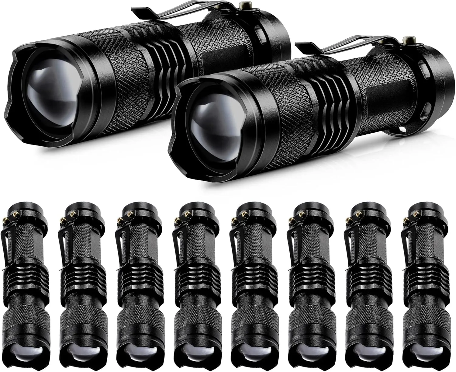 Mudder 10 Pack Mini LED Flashlight Bulk 3 Mode Tactical Torch Pocket Handheld Flashlight Flash Light Adjustable Focus Light Pen for Men Fathers Day Gifts Hiking Outdoor Work(Black, White Light)