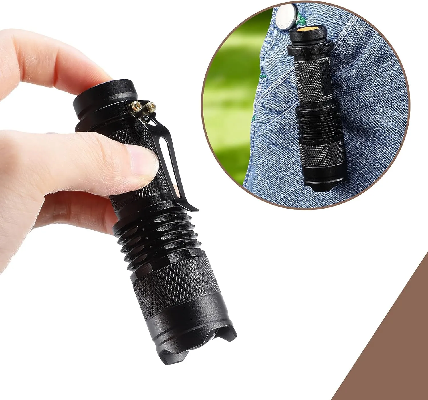 Mudder 10 Pack Mini LED Flashlight Bulk 3 Mode Tactical Torch Pocket Handheld Flashlight Flash Light Adjustable Focus Light Pen for Men Fathers Day Gifts Hiking Outdoor Work(Black, White Light)