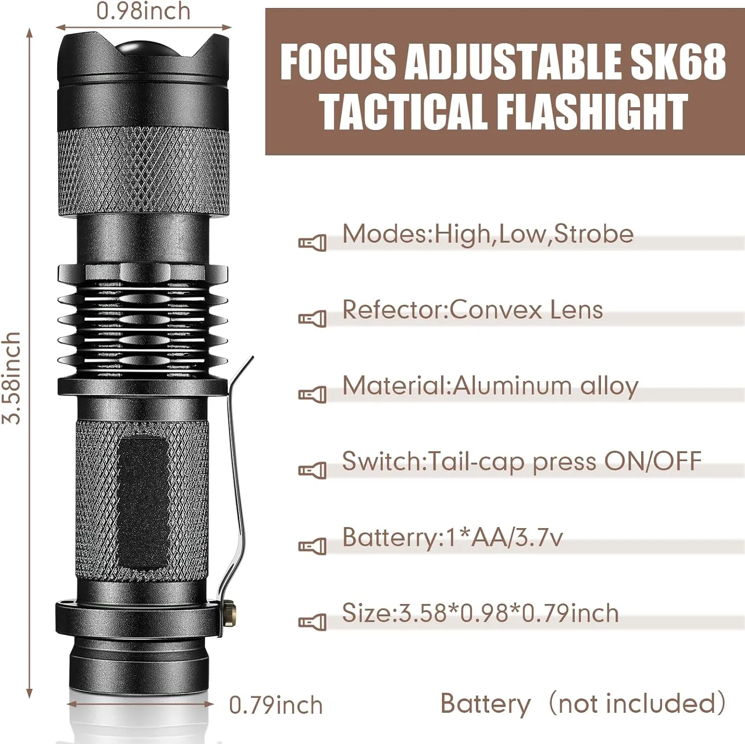 Mudder 10 Pack Mini LED Flashlight Bulk 3 Mode Tactical Torch Pocket Handheld Flashlight Flash Light Adjustable Focus Light Pen for Men Fathers Day Gifts Hiking Outdoor Work(Black, White Light)